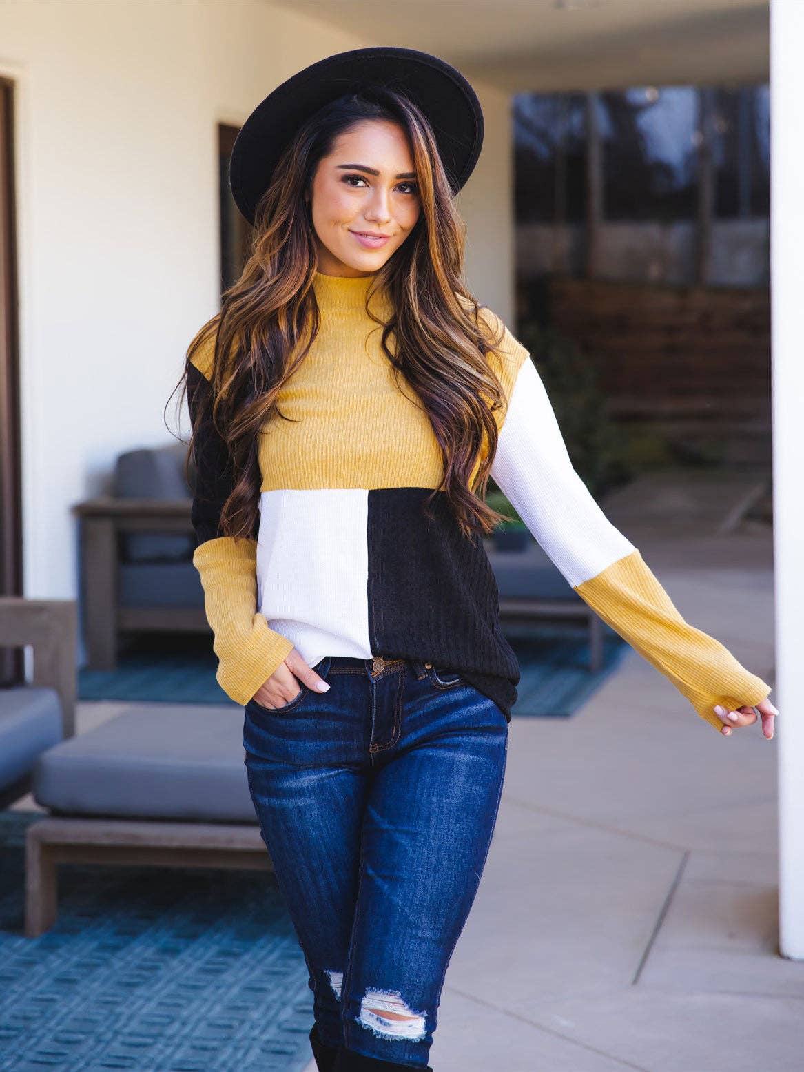Tri-color Mockneck Top