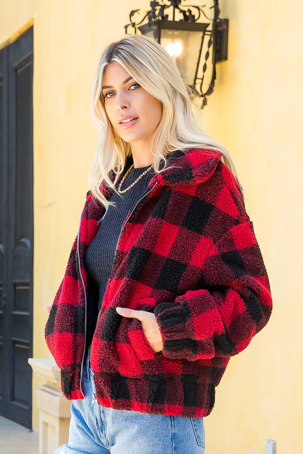 PLAID CHECKER ZIPPED JACKET