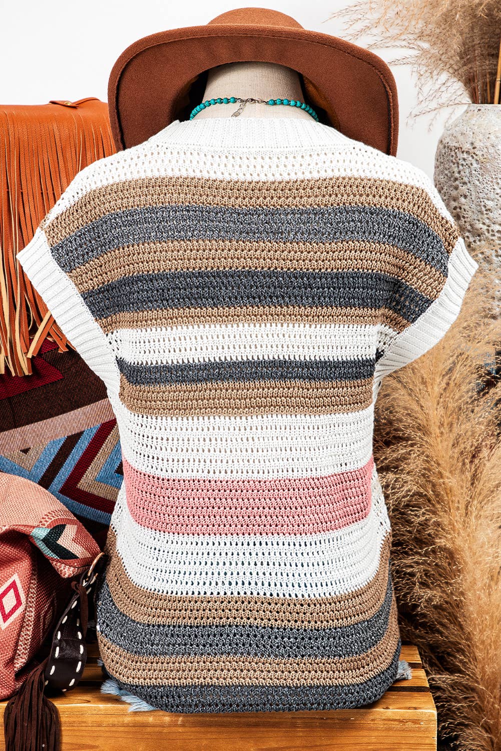 Stripe Knit Short Sleeve Sweater