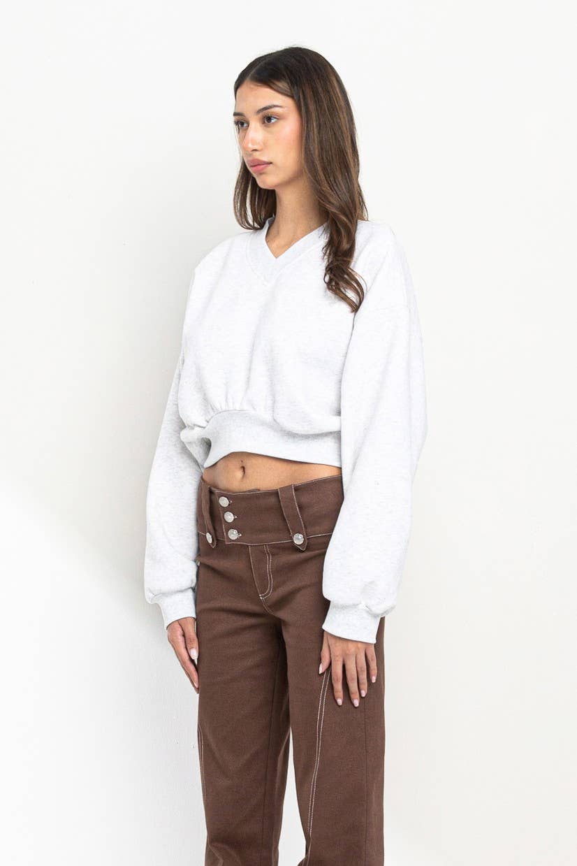 Soft V neck cropped sweatshirt