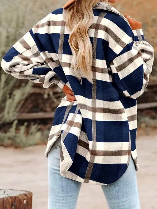Navy Plaid Flannel Shirt Jacket