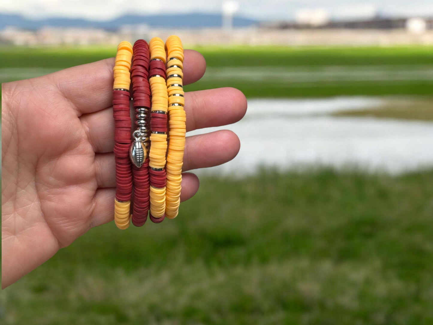 Maroon and Gold Game Day Bracelet Stack