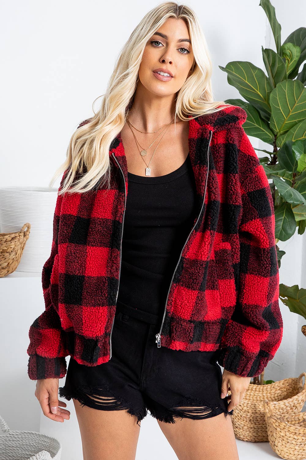 PLAID CHECKER ZIPPED JACKET