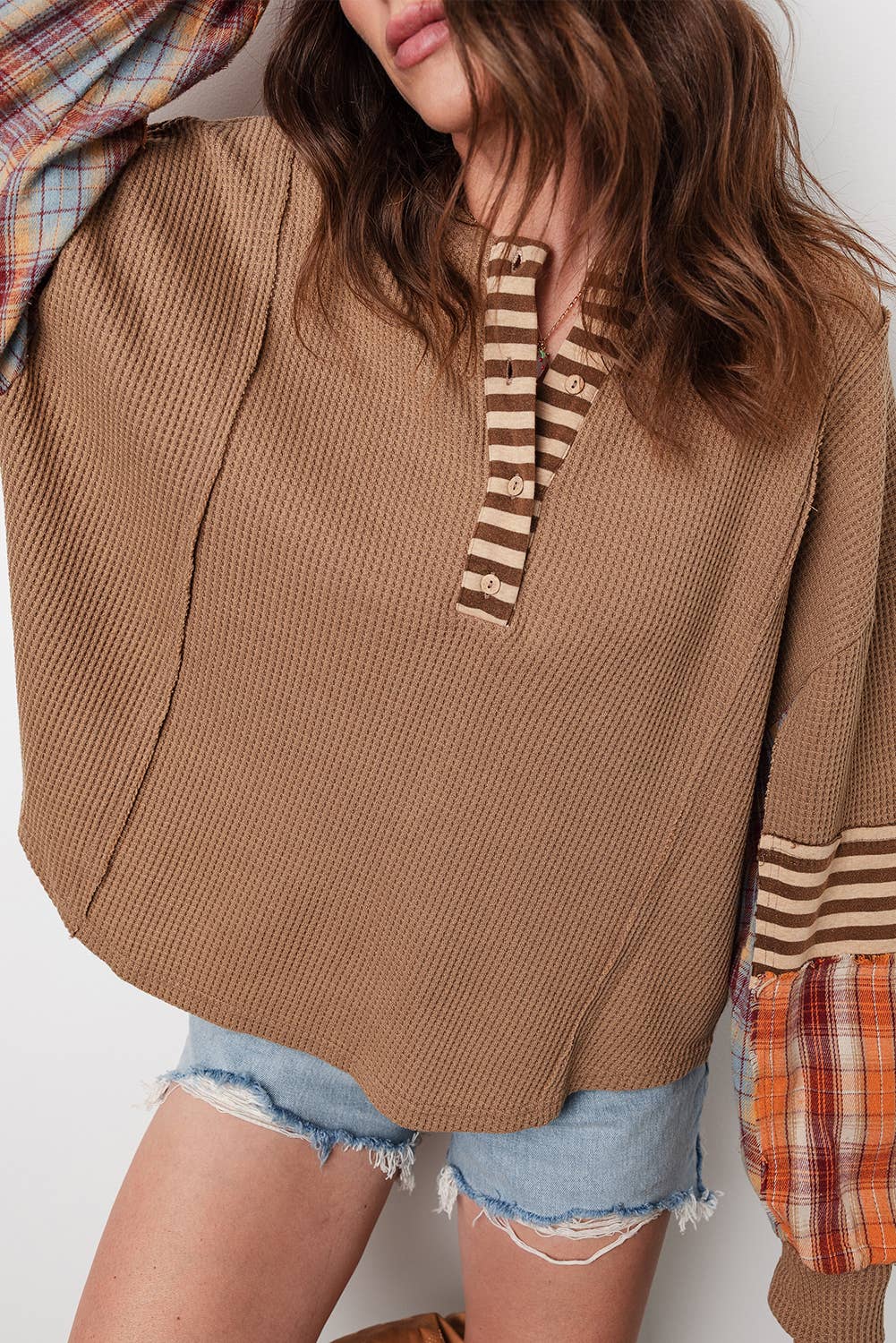 Patchwork Henley Knit Top