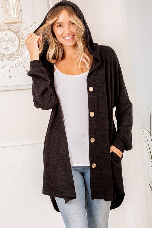 Hooded Cardigan in Black