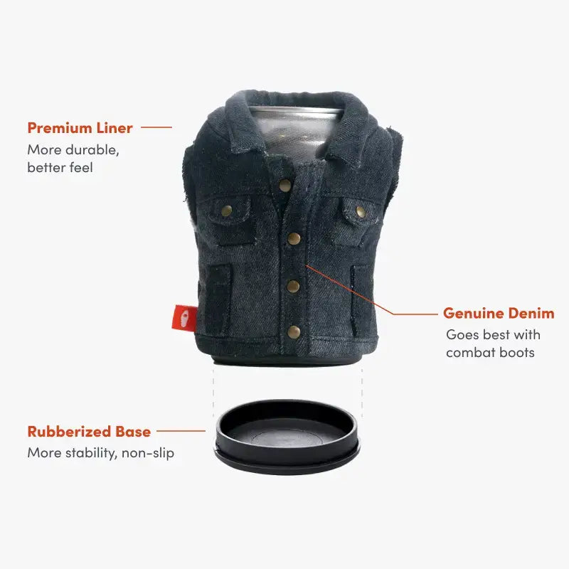 Puffin Can Koozie: The Denim Vest Drink Koozie - Merca