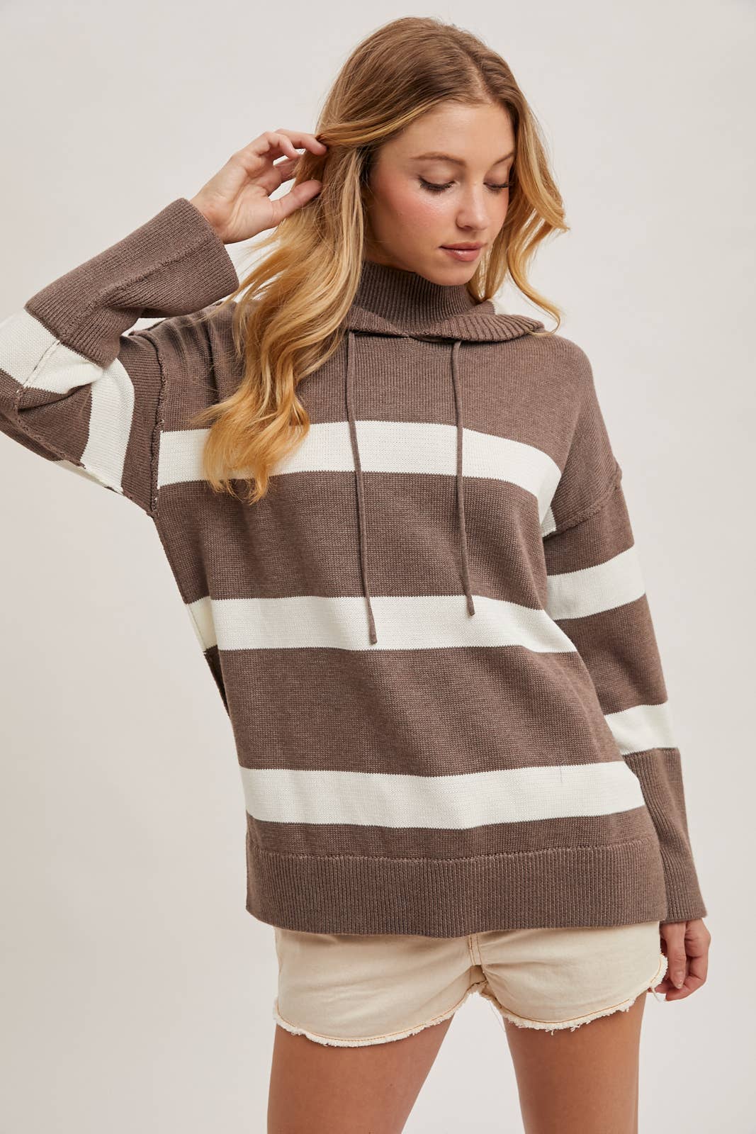 Mock Neck Hooded Sweater