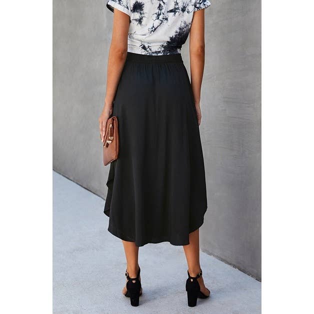 Solid Ruffled Midi Skirt