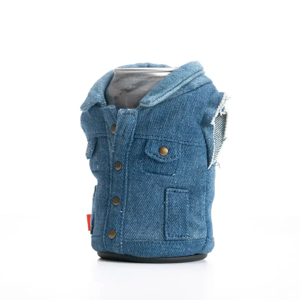 Puffin Can Koozie: The Denim Vest Drink Koozie - Merca
