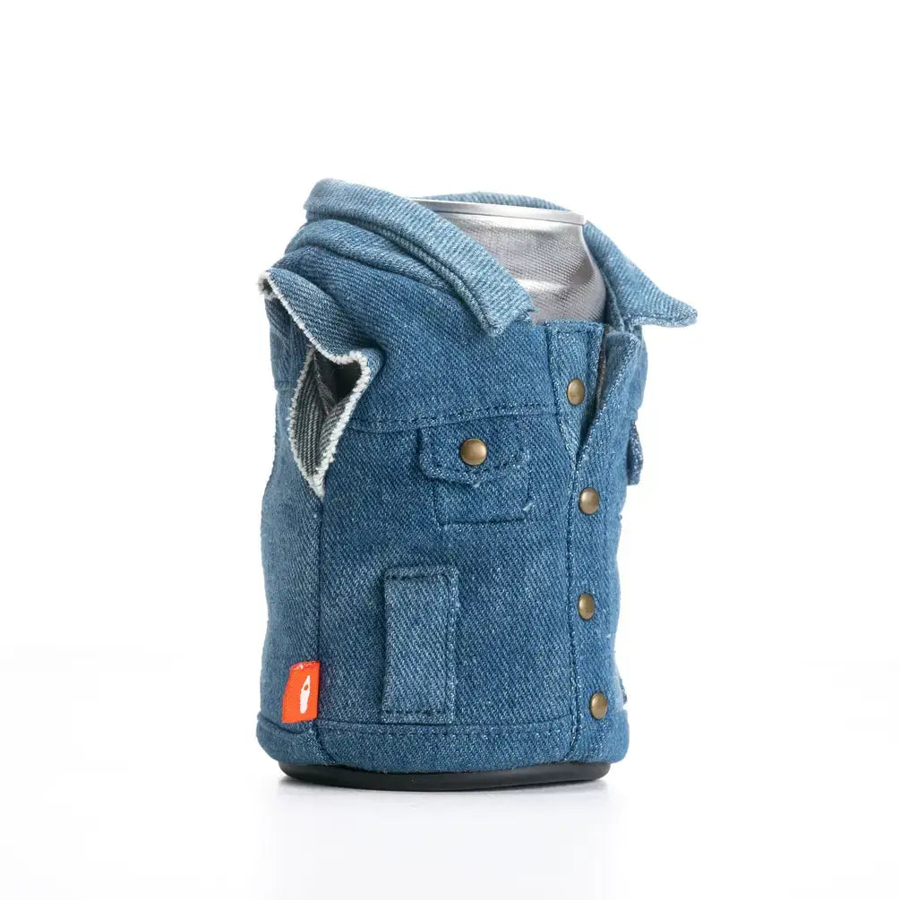 Puffin Can Koozie: The Denim Vest Drink Koozie - Merca