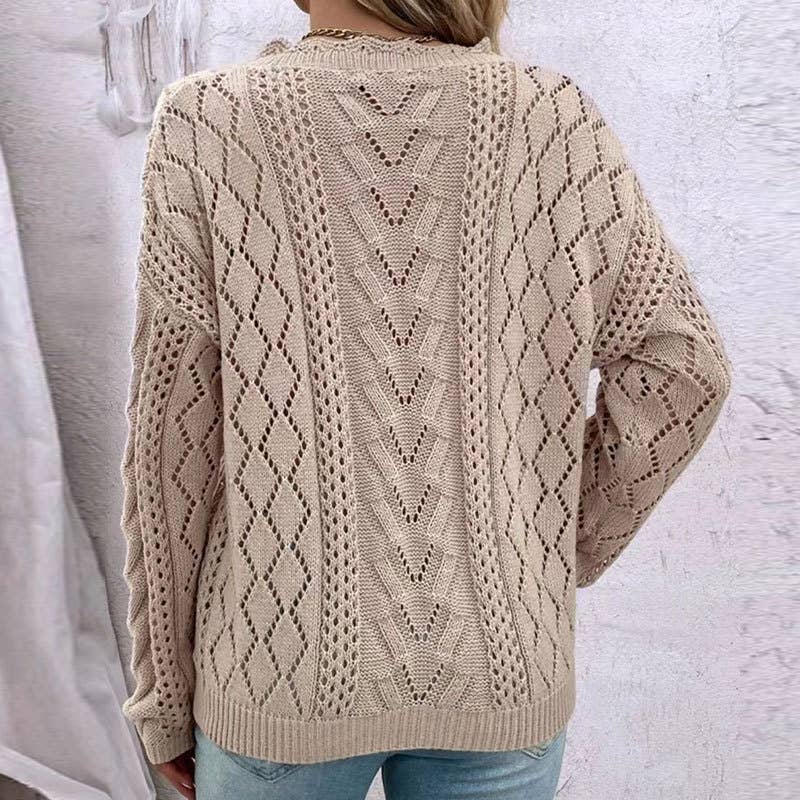 Slouchy Knitted Cut-Out V-Neck Sweater