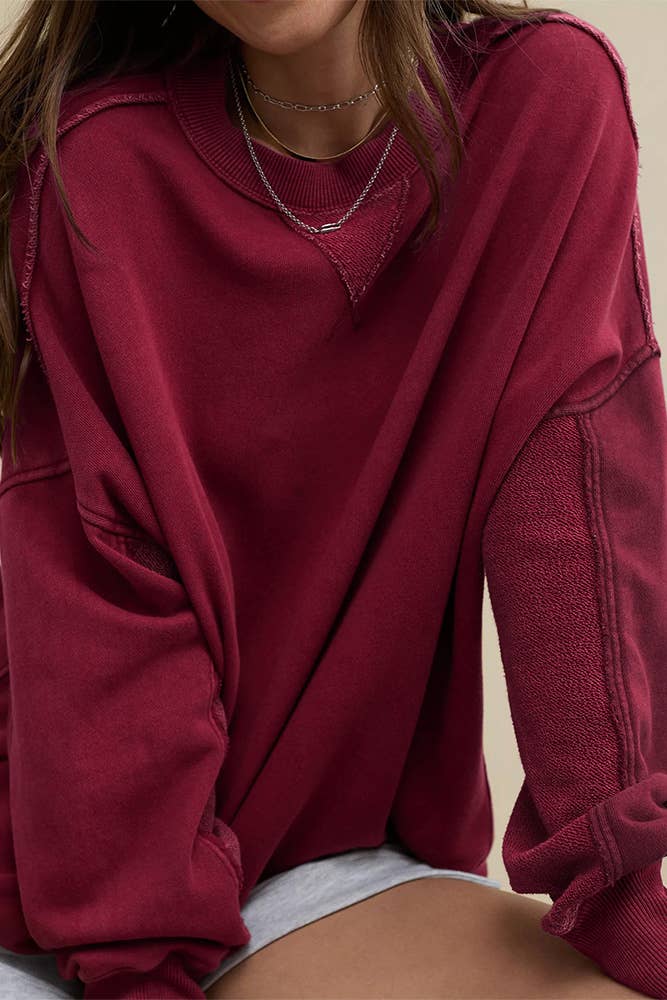 Wine Red Loose Sweatshirt