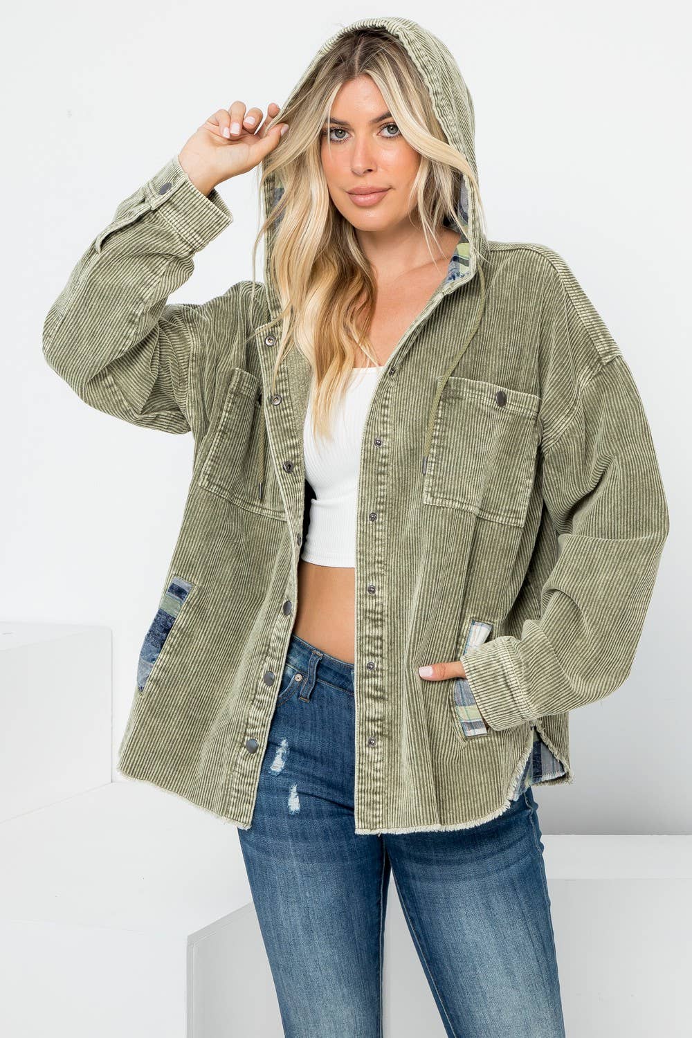 Washed Corduroy Hooded Shacket