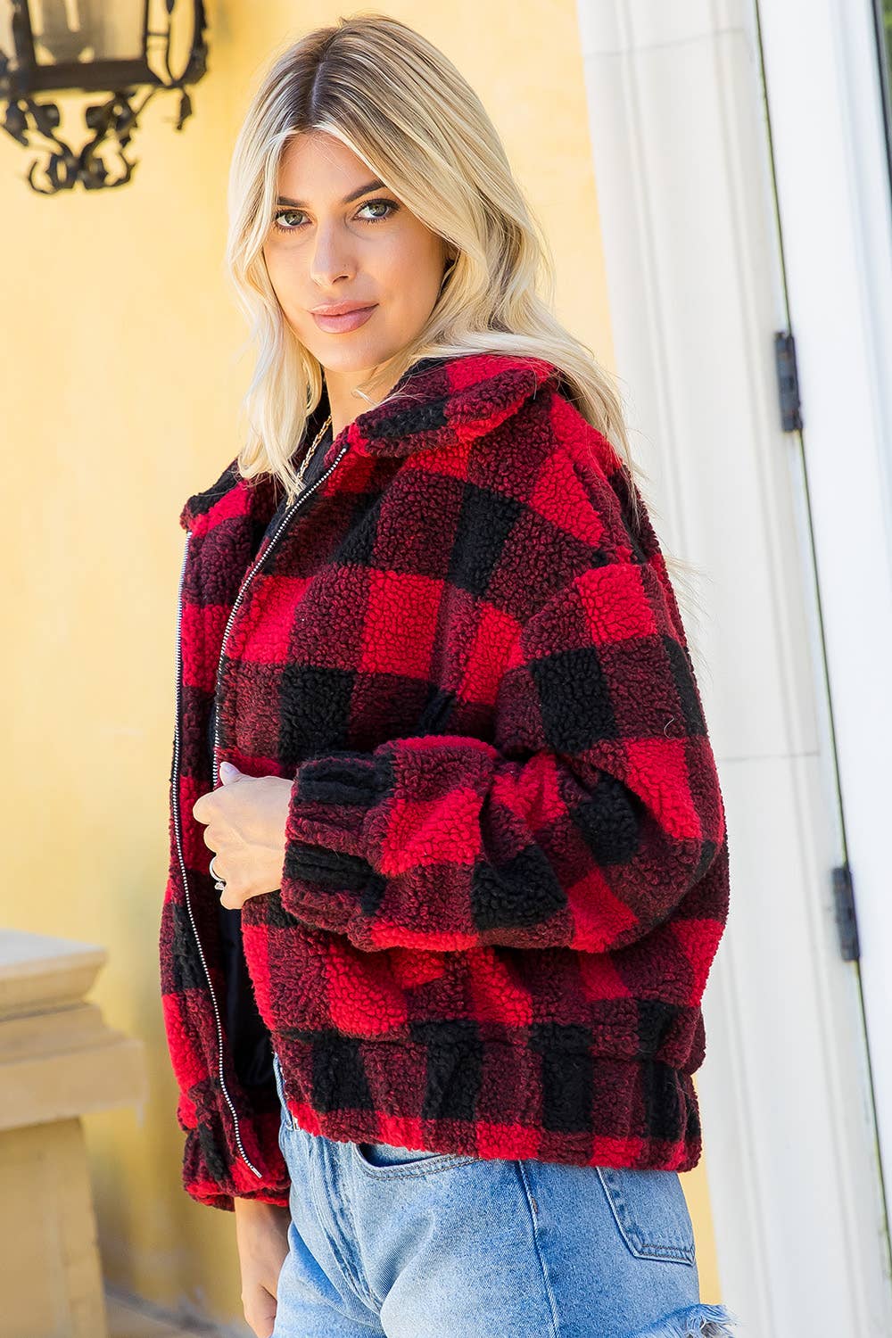 PLAID CHECKER ZIPPED JACKET