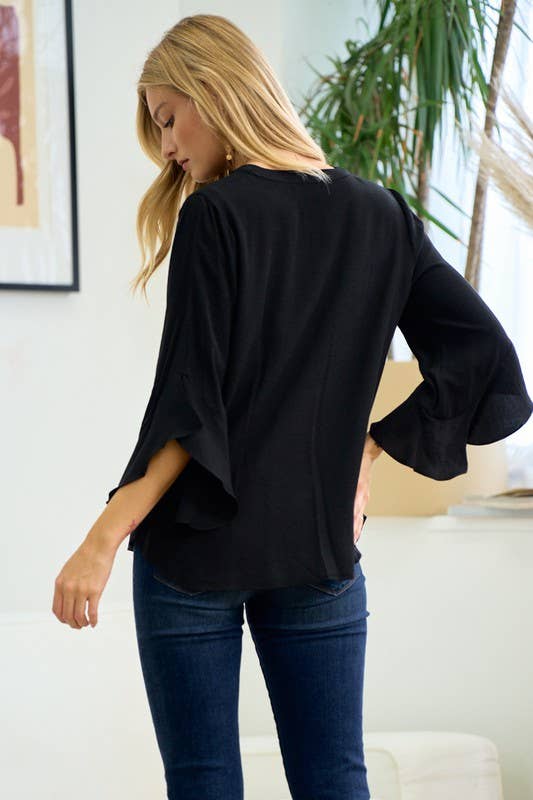 Ruffled 3/4 Sleeve Dress Shirt
