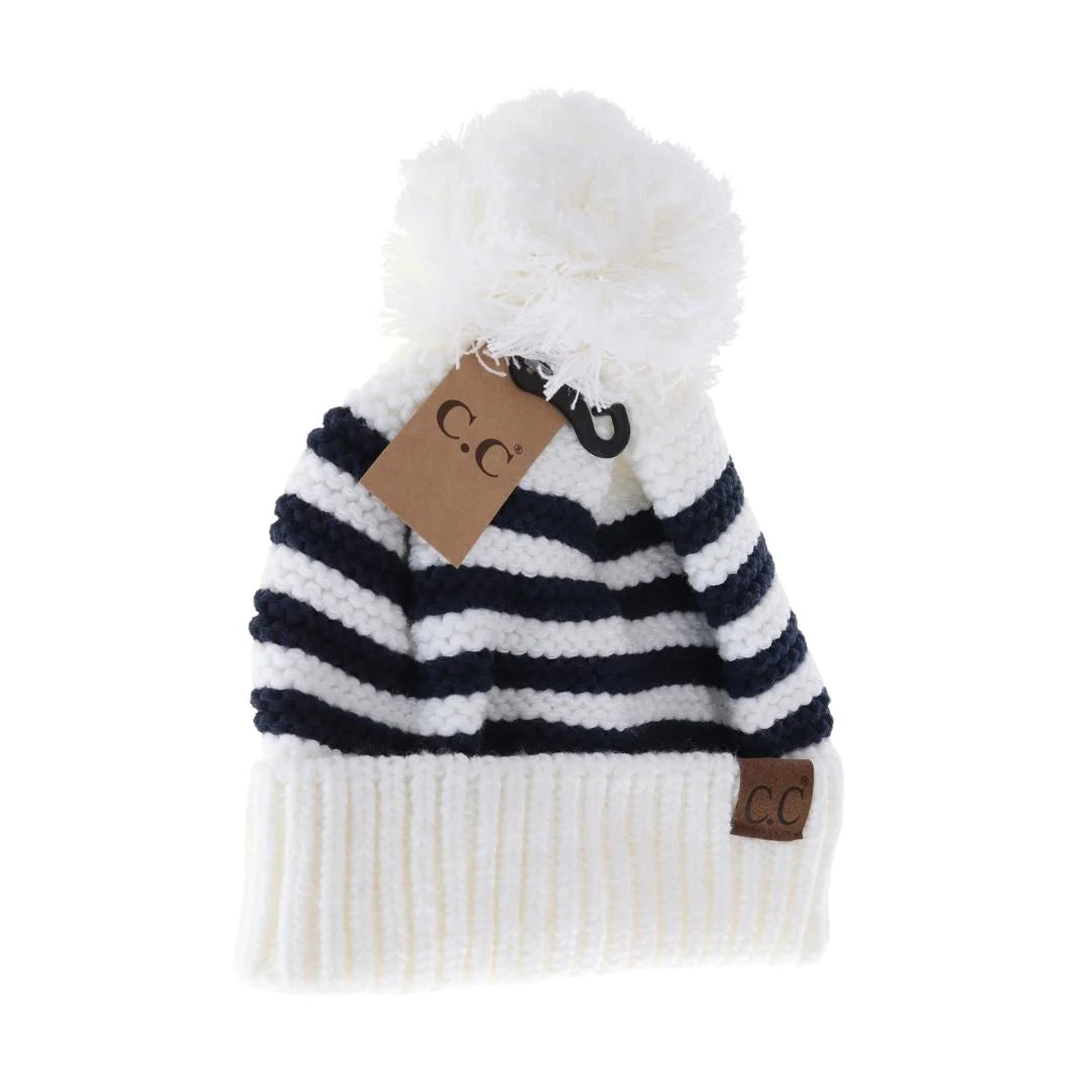 Knit Pom Striped CC Beanie