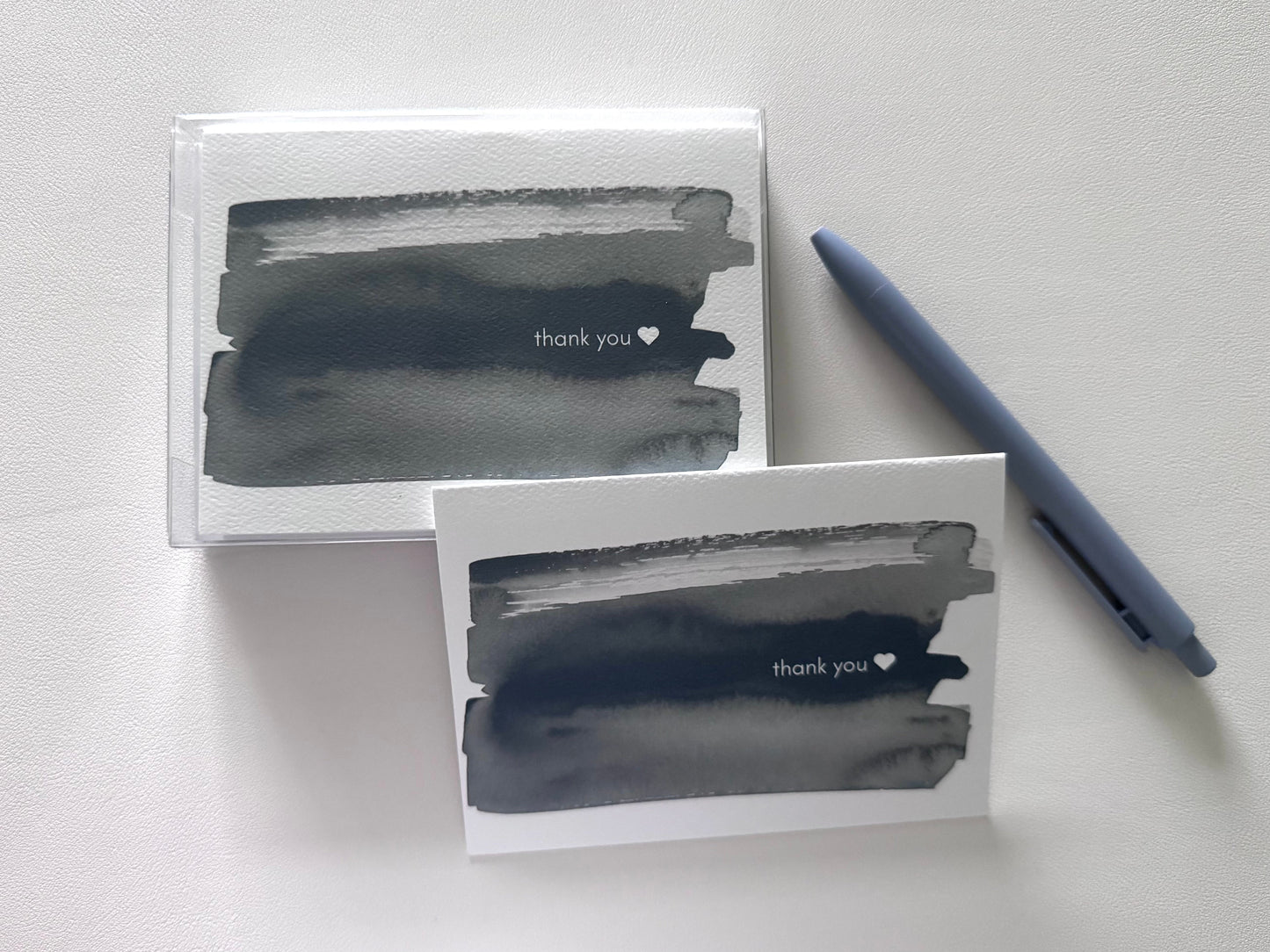AligN Boxed Greeting Cards: Blue Watercolor Thank You Heart