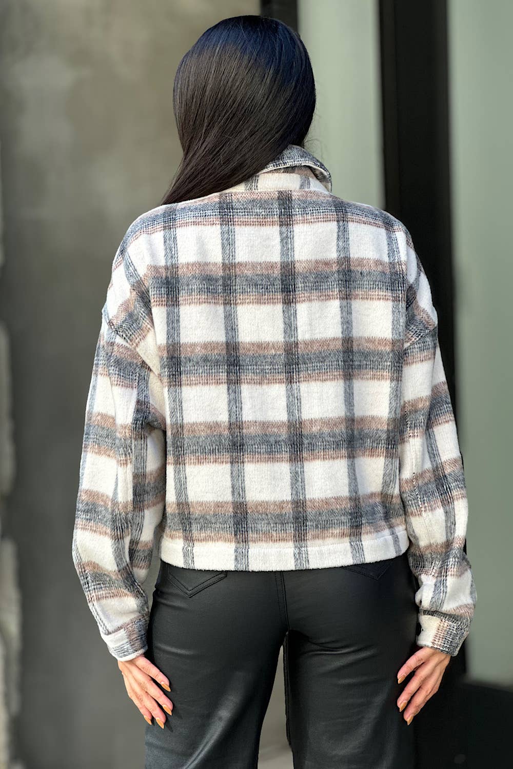 Drop Shoulder Cropped Plaid Shacket