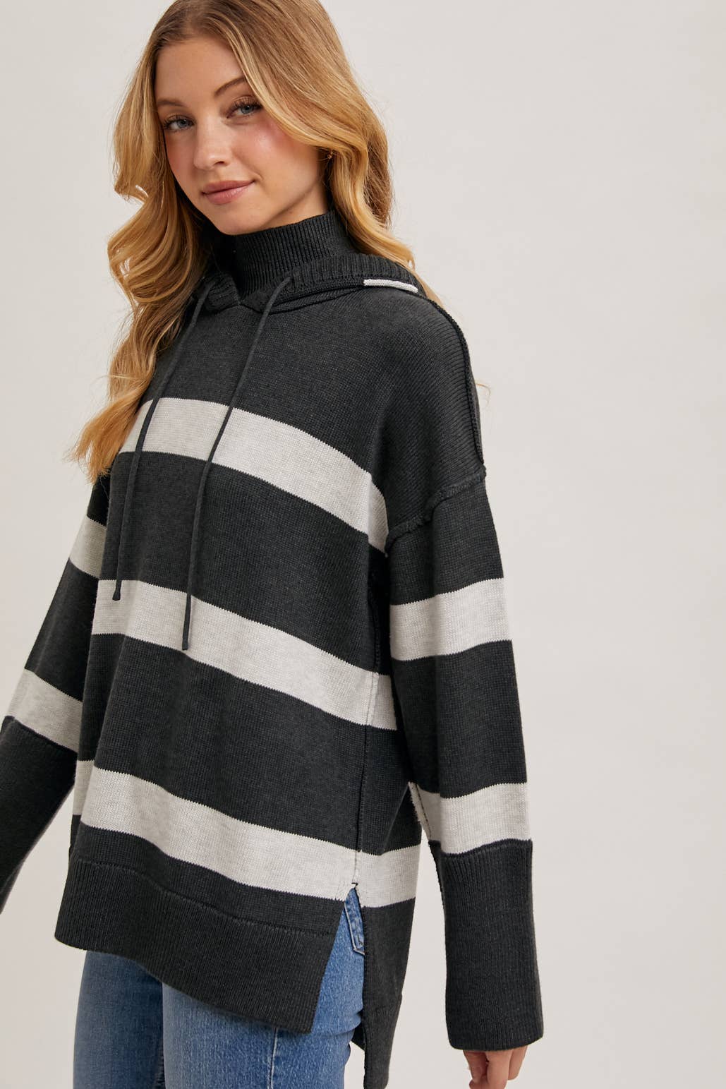 Mock Neck Hooded Sweater