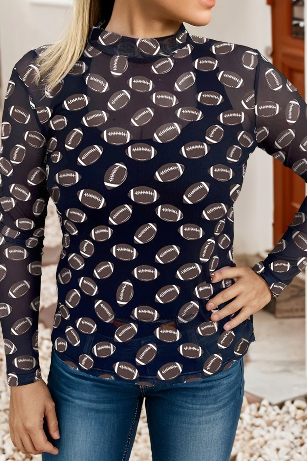 Football Mesh Sheer Long Sleeve