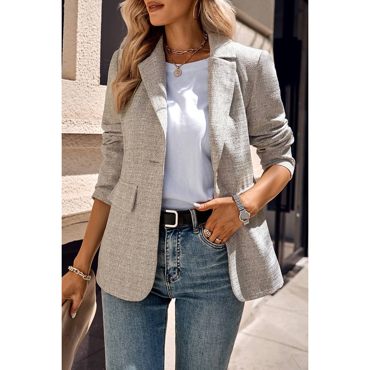 Fit Button Solid Blazer