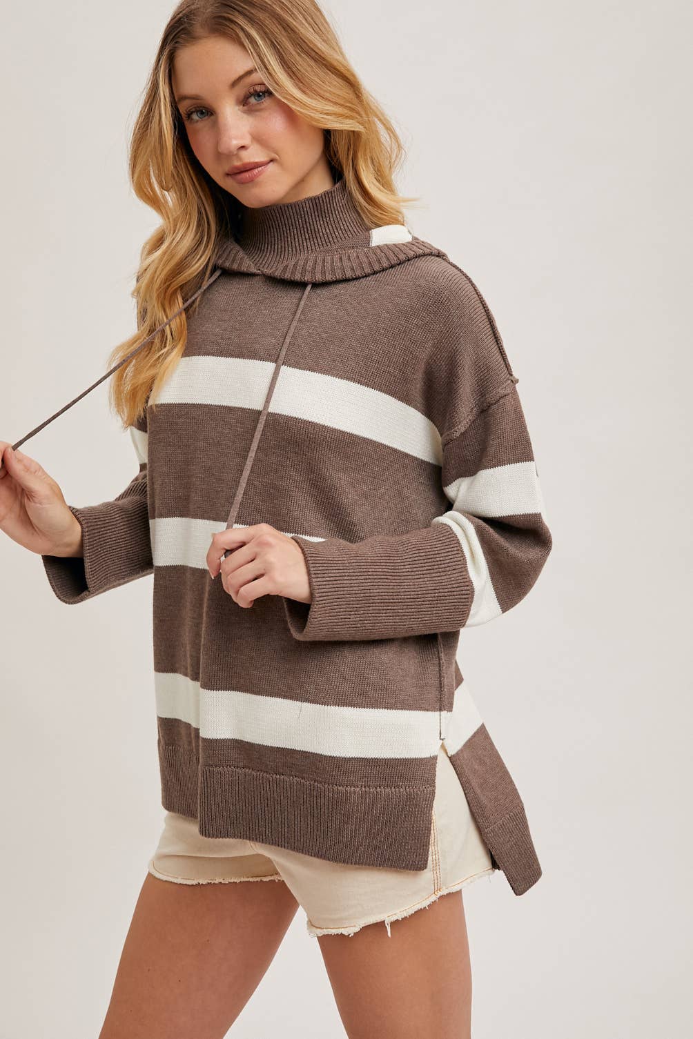 Mock Neck Hooded Sweater