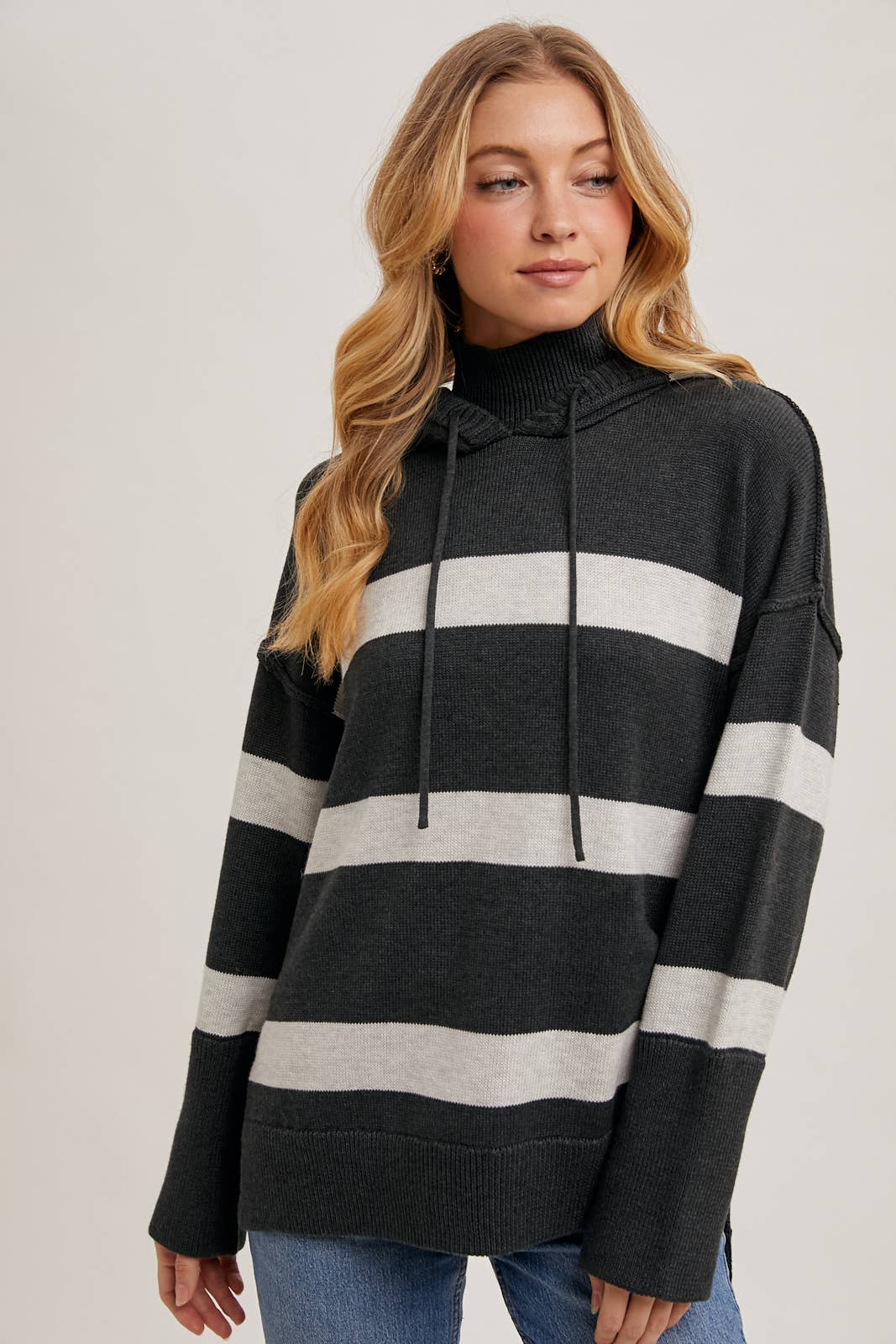 Mock Neck Hooded Sweater