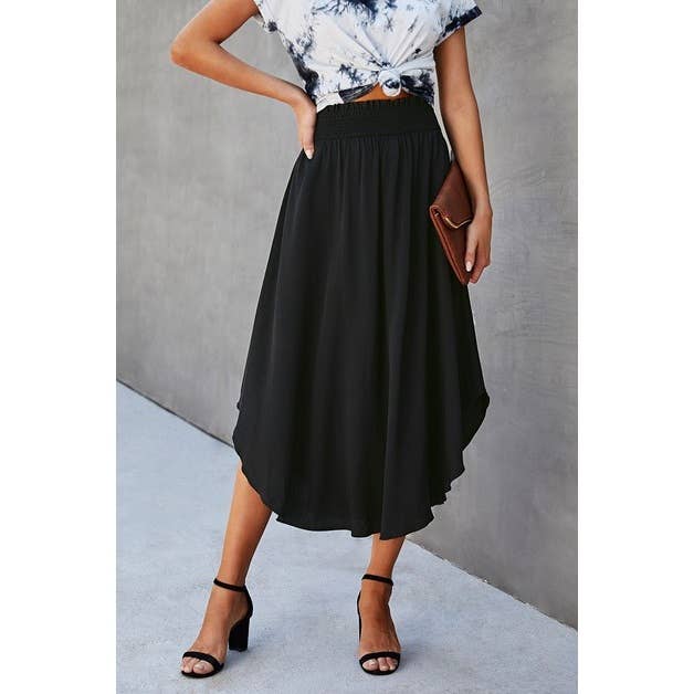 Solid Ruffled Midi Skirt