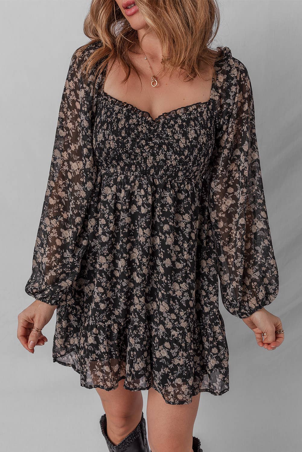 Floral Long Sleeve Mini Dress
