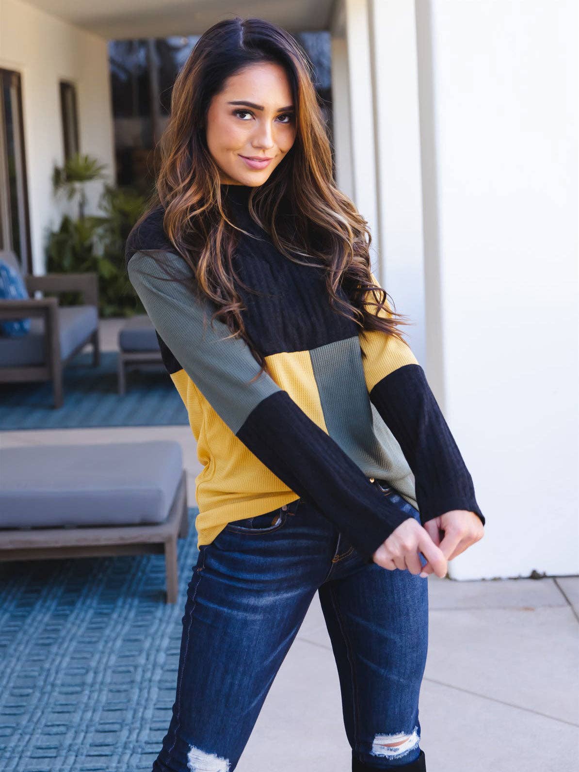 Tri-color Mockneck Top