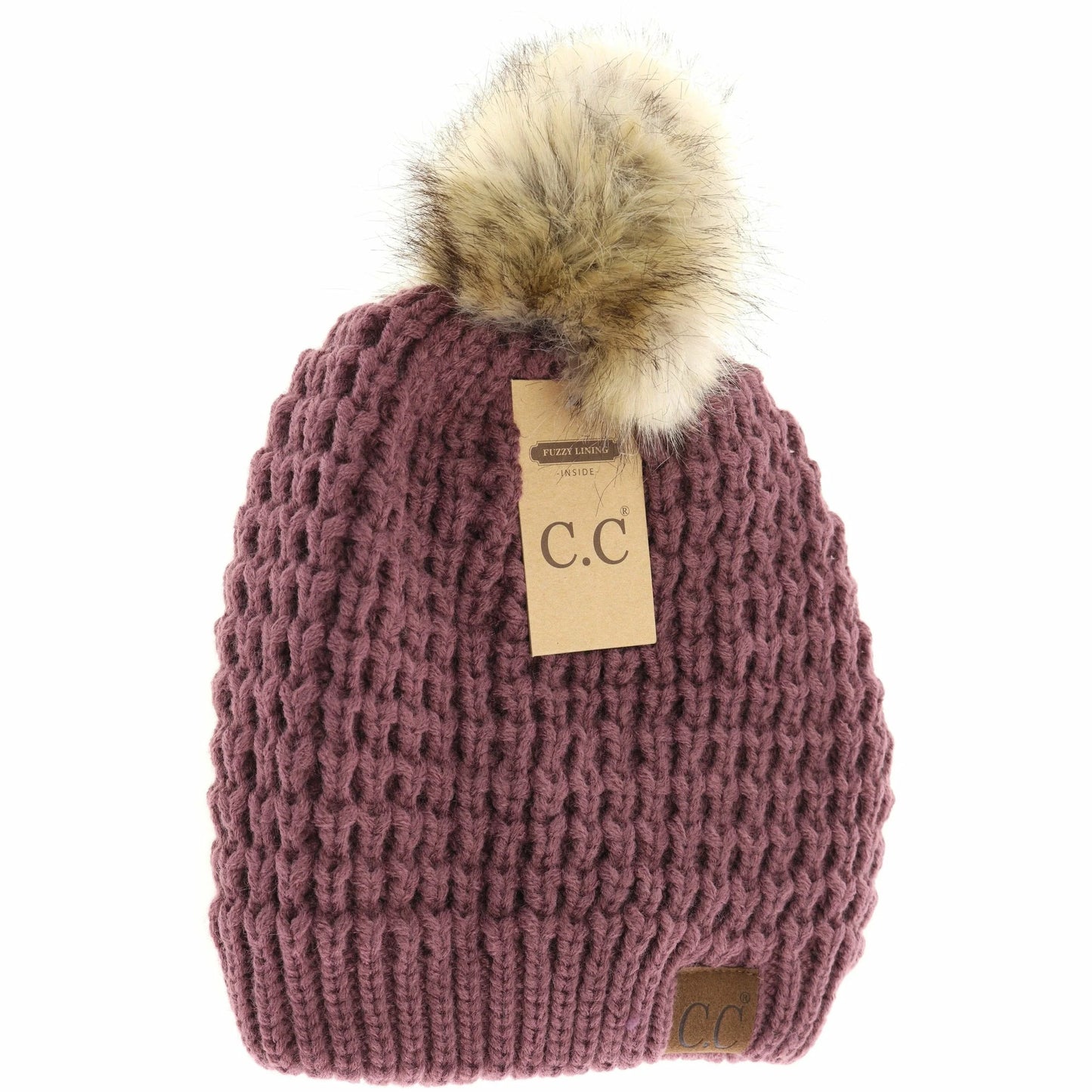 Solid Waffle Stitch Pom CC Beanie