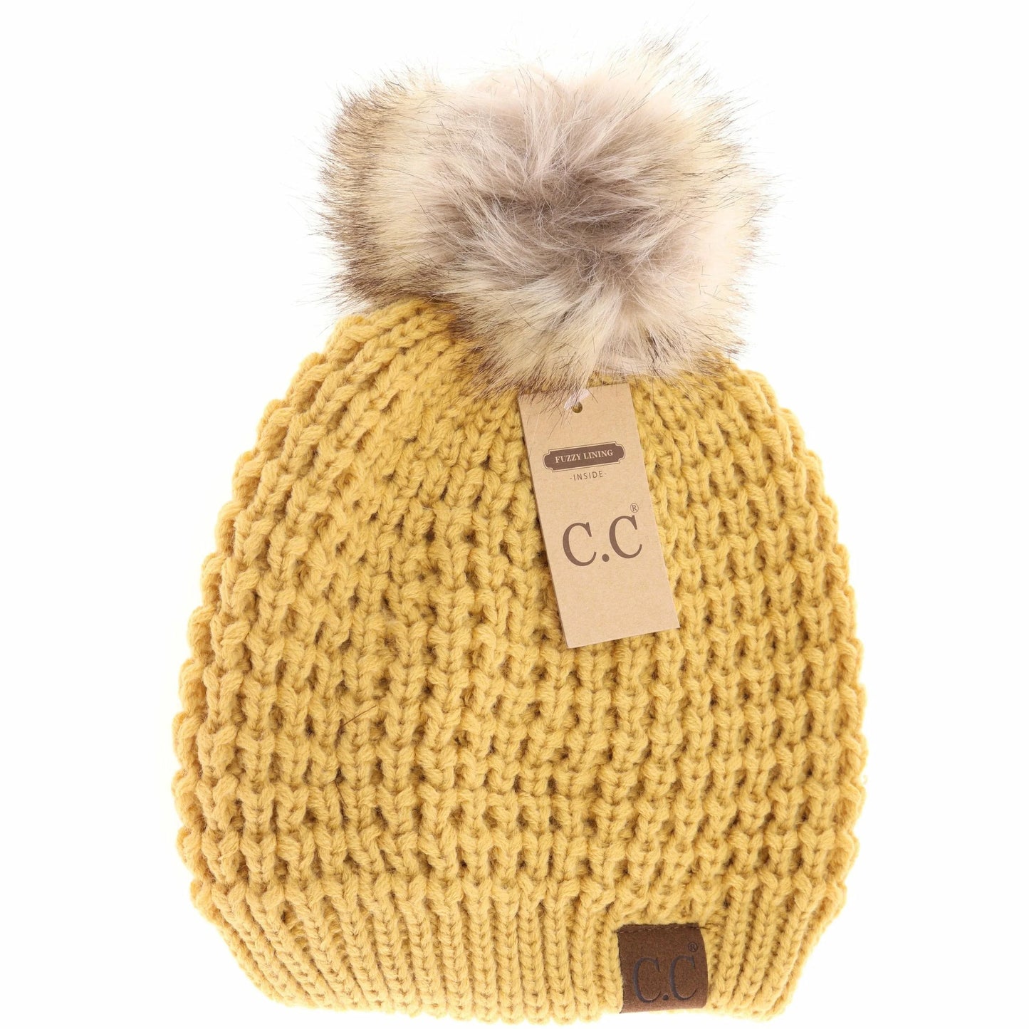 Solid Waffle Stitch Pom CC Beanie