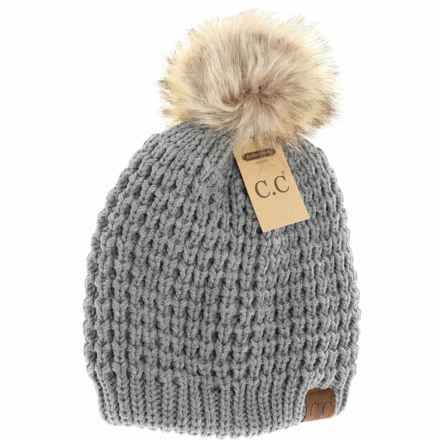 Solid Waffle Stitch Pom CC Beanie