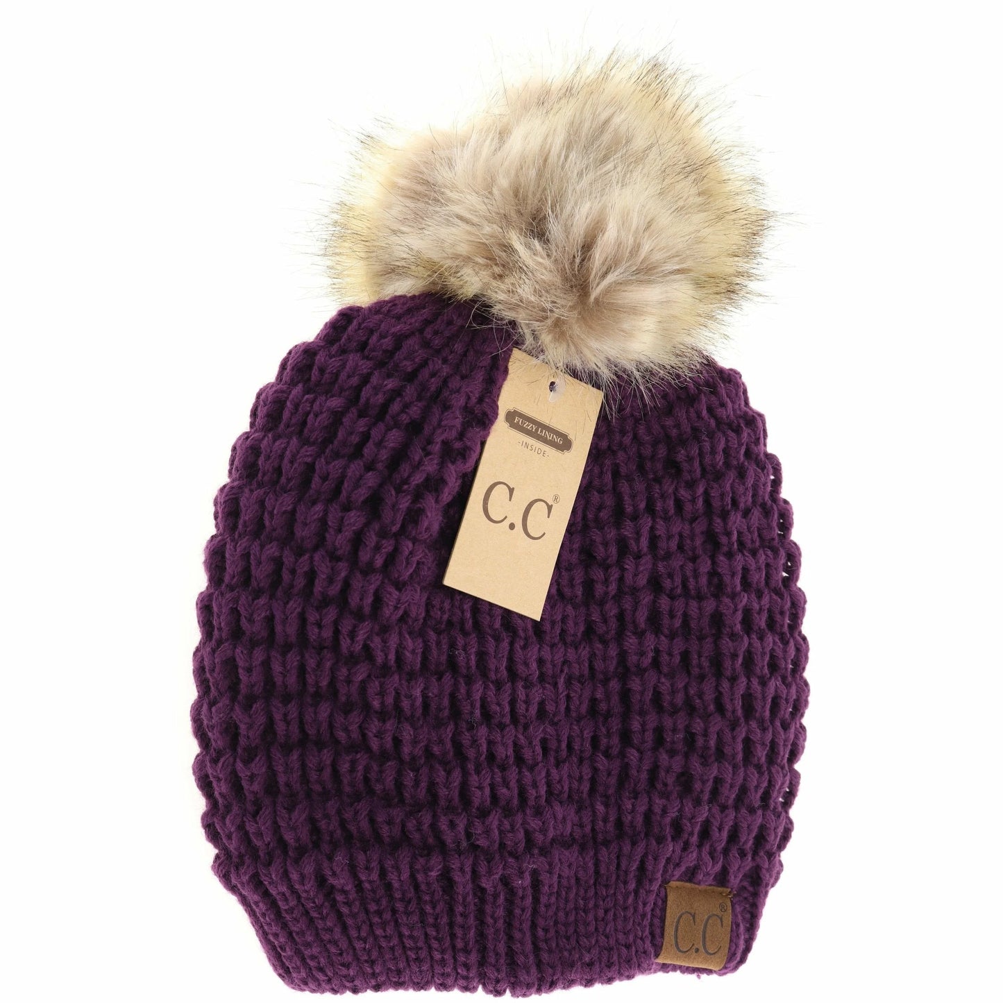 Solid Waffle Stitch Pom CC Beanie