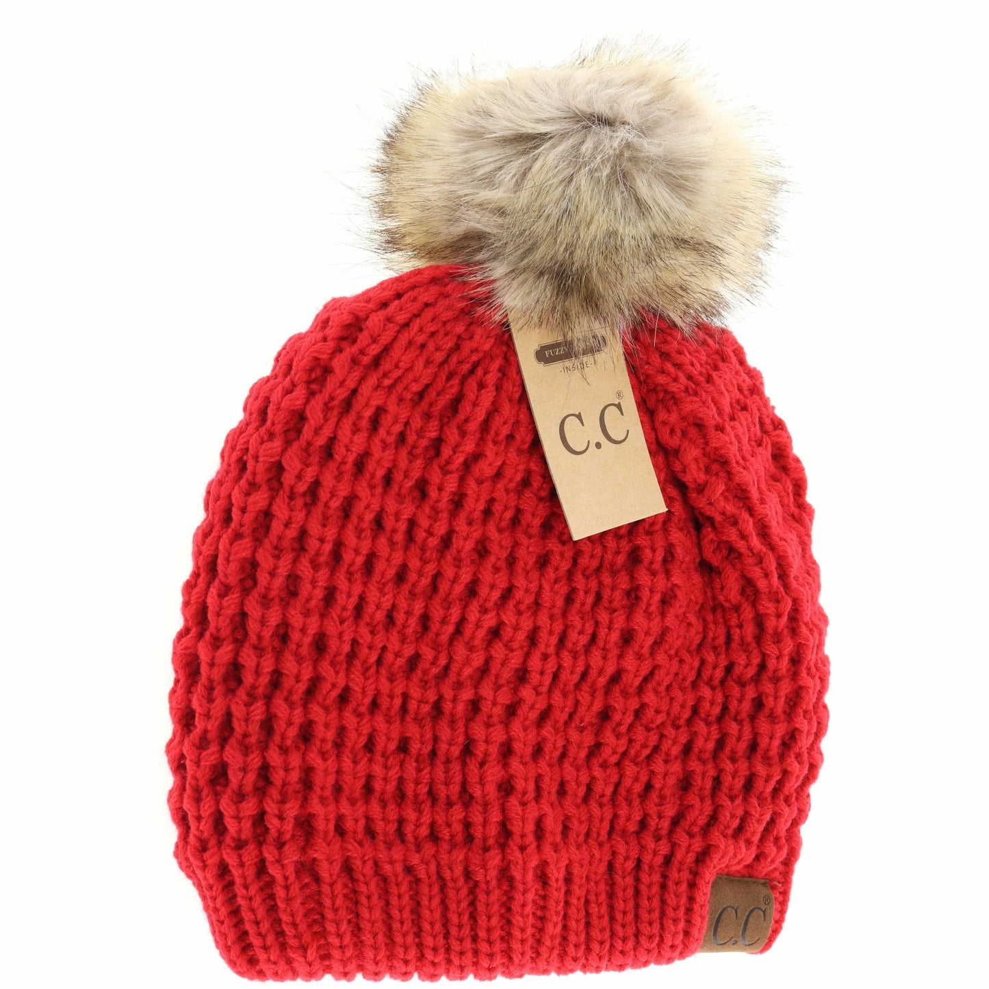 Solid Waffle Stitch Pom CC Beanie