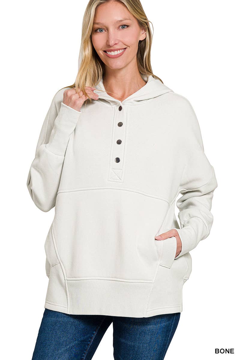 Fleece Half Button Hoodie