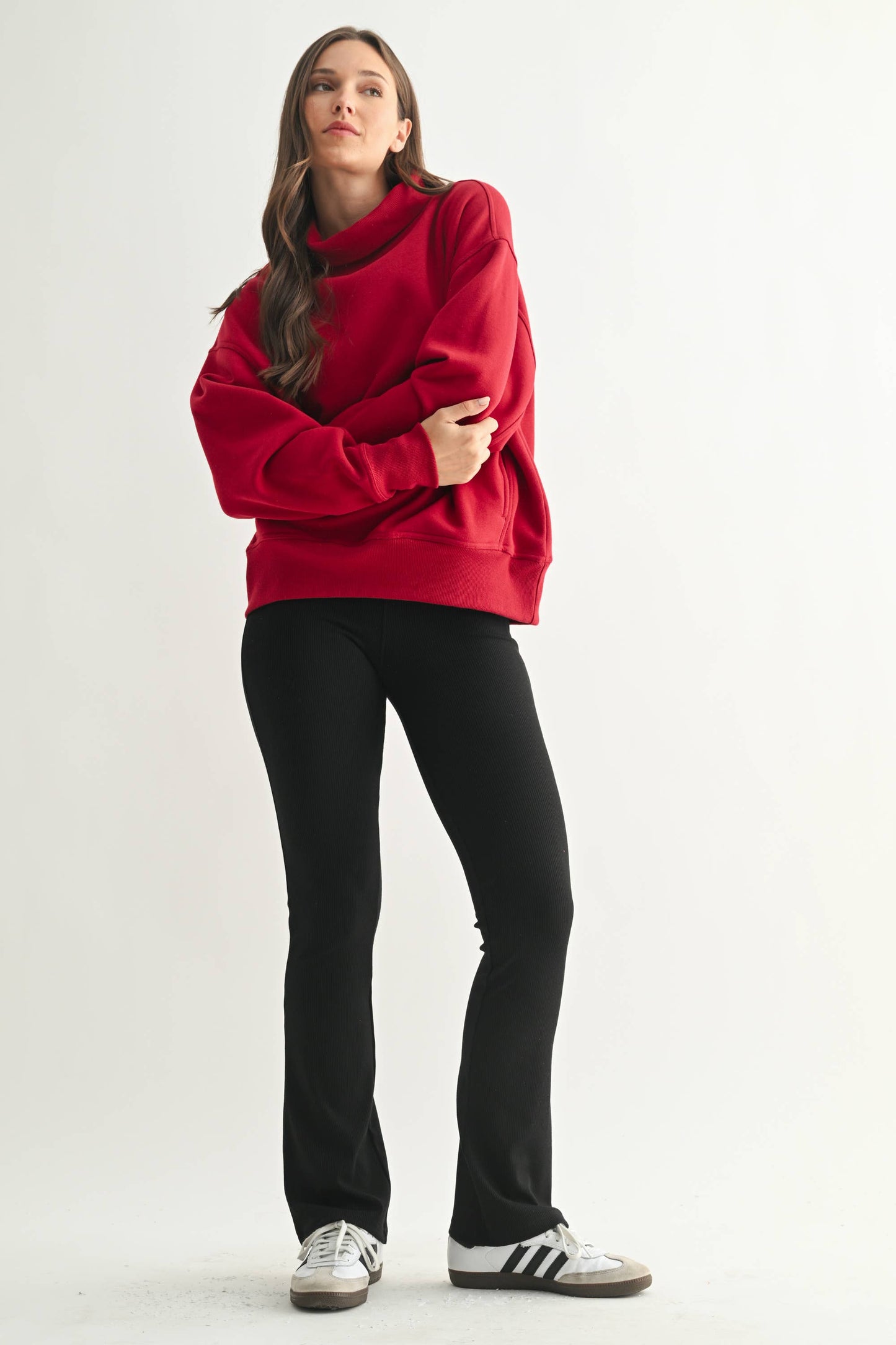 Cotton Blend Mock Neck Pullover