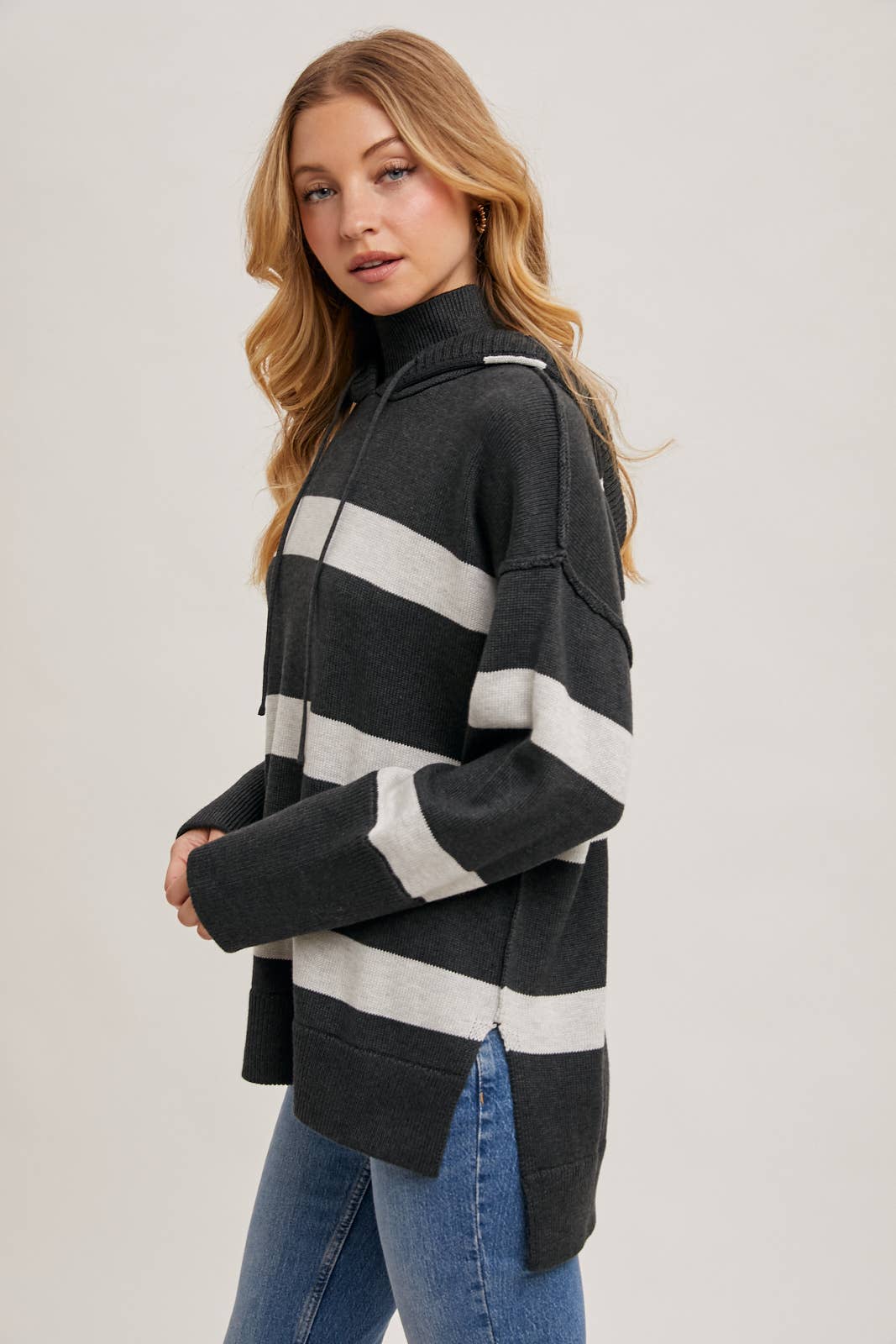Mock Neck Hooded Sweater