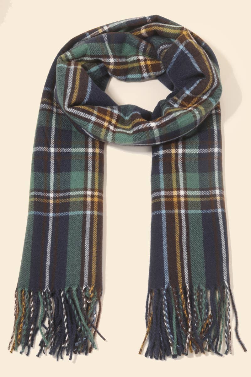 Plaid Pattern Knitted Fringe Scarf