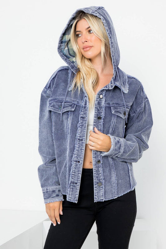 Washed Corduroy Hooded Jacket