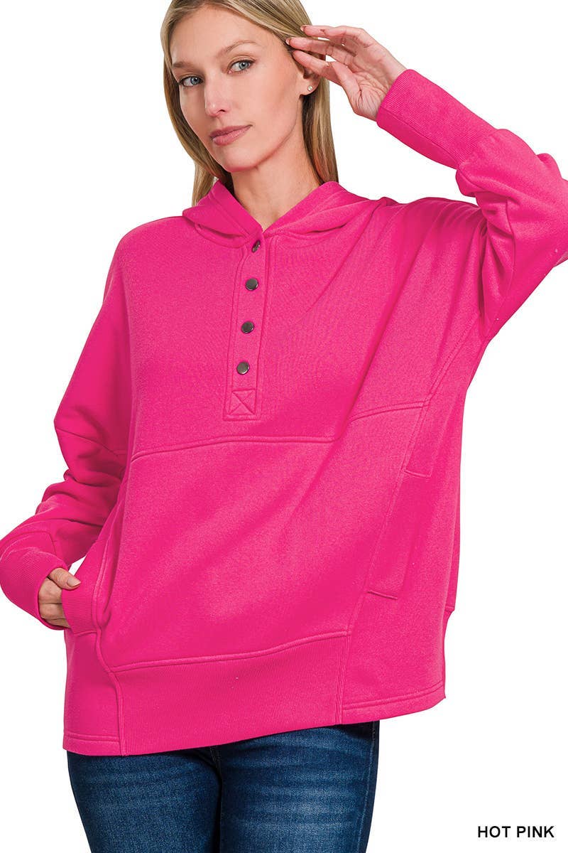 Fleece Half Button Hoodie