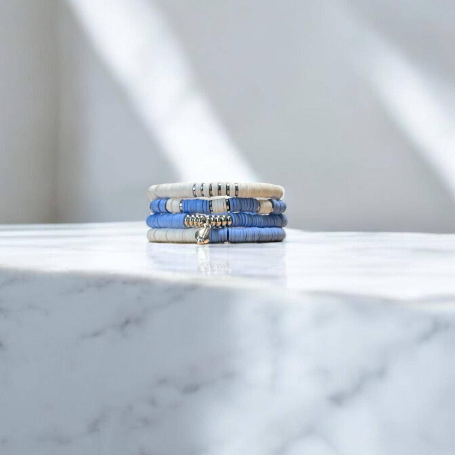 Light Blue and White Game Day Bracelet Stack