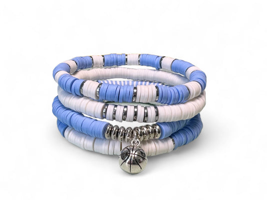 Light Blue and White Game Day Bracelet Stack