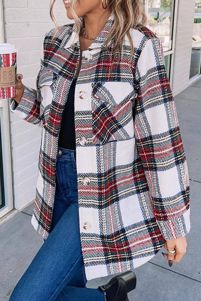 Plaid Button Long Sleeve Shacket