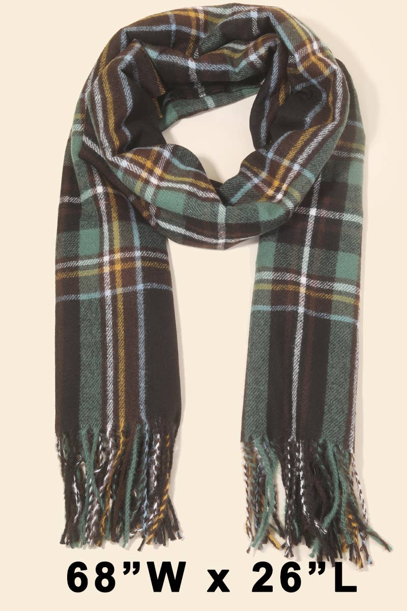 Plaid Pattern Knitted Fringe Scarf