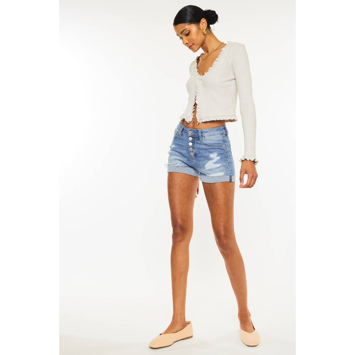 KanCan Light Demin Button Fly Shorts