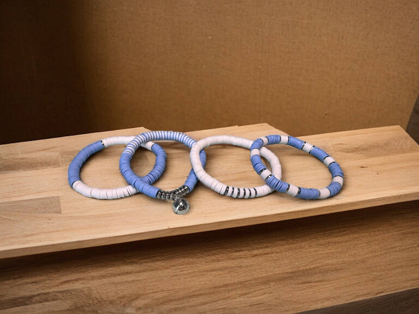 Light Blue and White Game Day Bracelet Stack