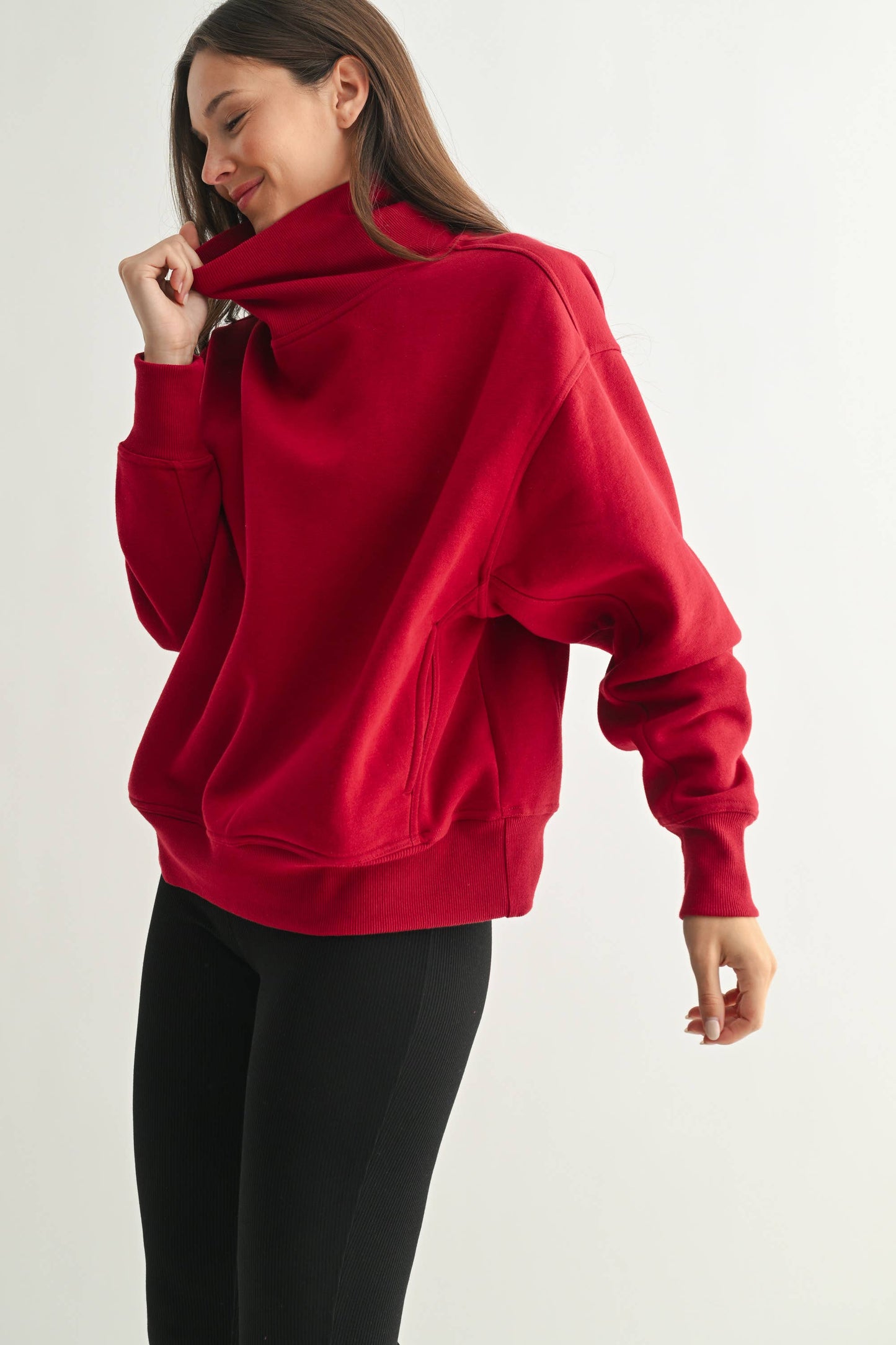 Cotton Blend Mock Neck Pullover