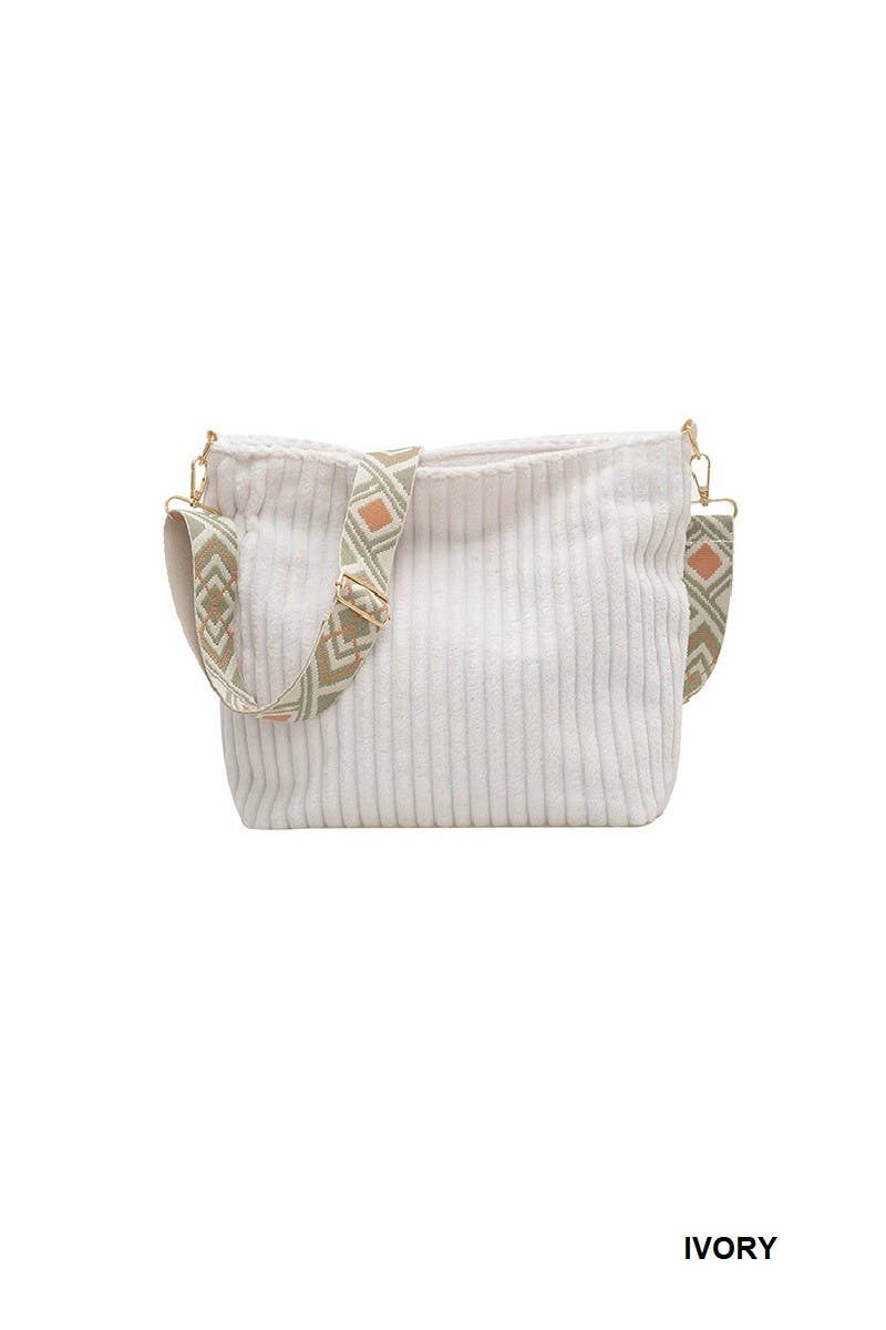 Corduroy Tote Bag With Guitar Shoulder Strap
