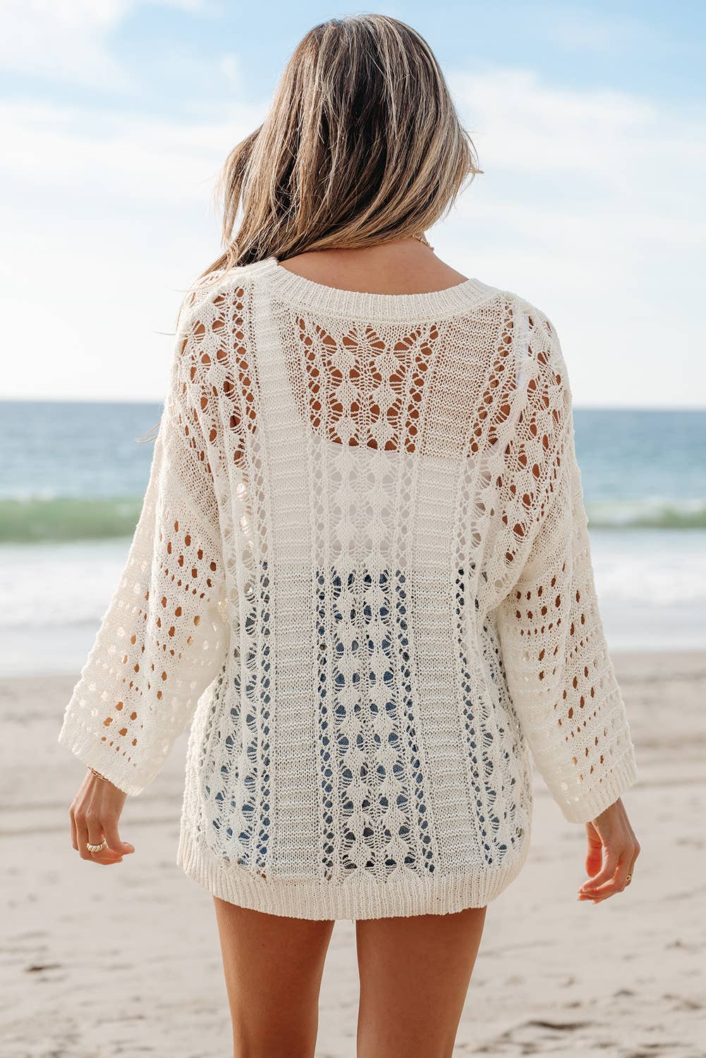 Knit Bracelet Sleeve Drop Shoulder Sweater | S-XL